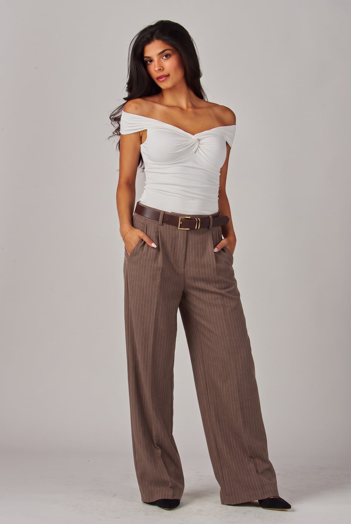 Belted Pinstripe Trousers