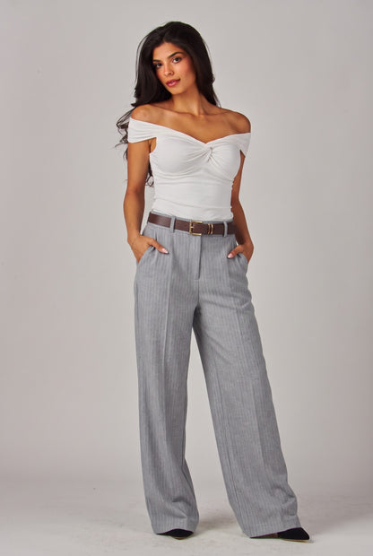 Belted Pinstripe Trousers