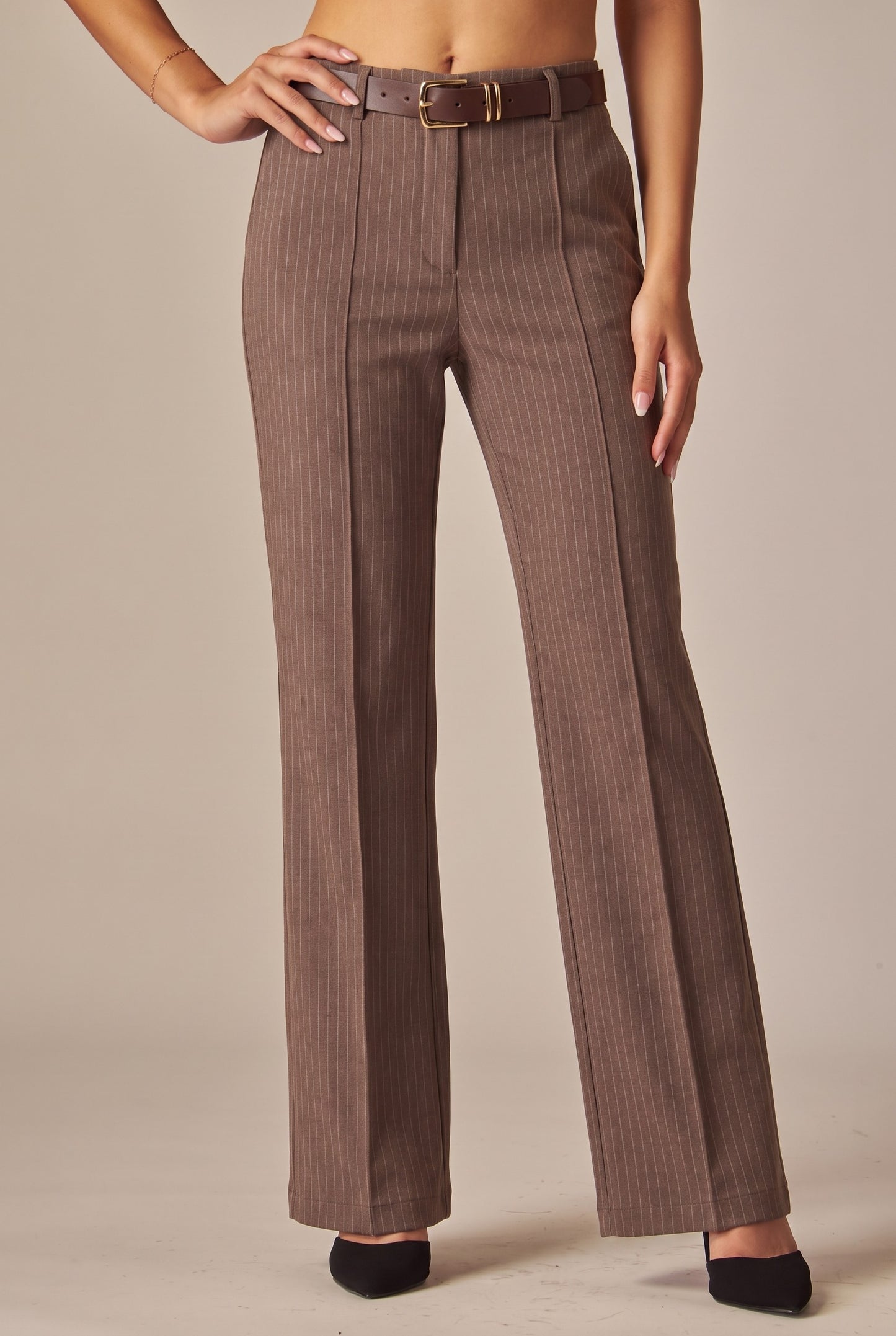 Belted Pinstripe Trousers