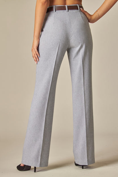 Belted Pinstripe Trousers