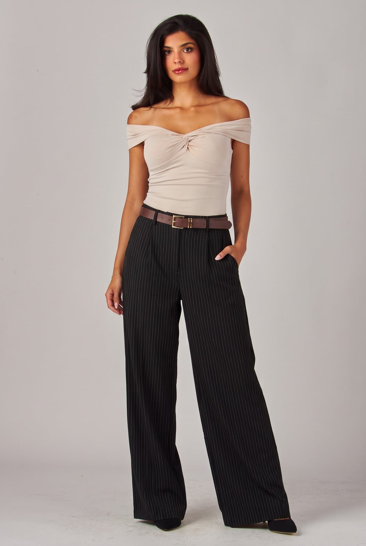 Belted Pinstripe Trousers