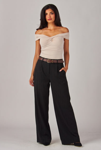 Belted Pinstripe Trousers