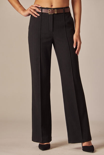 Belted Pinstripe Trousers