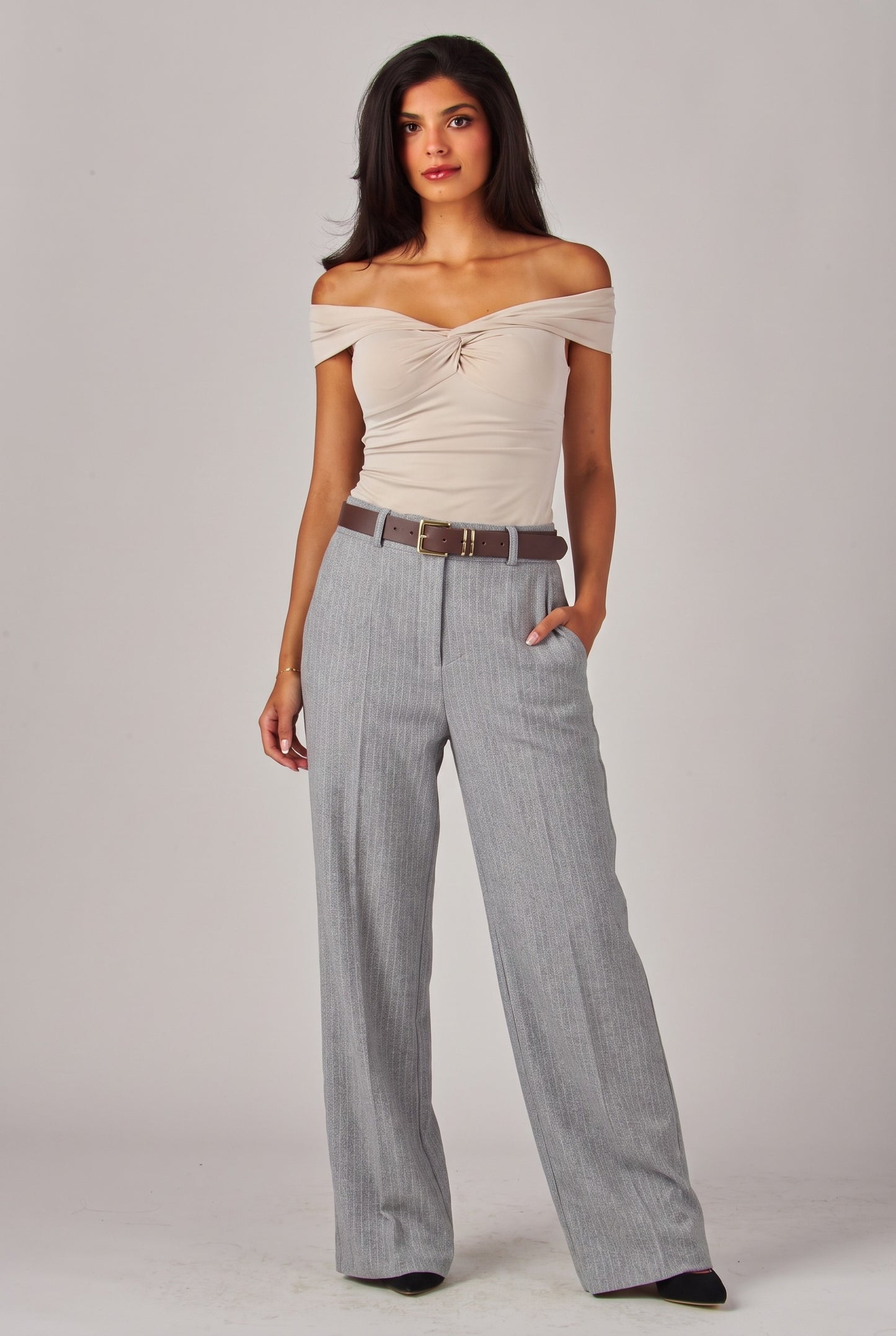 Belted Pinstripe Trousers