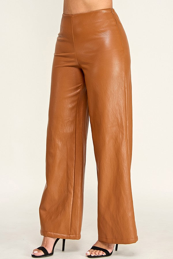 faux leather hight waist wide leg pants