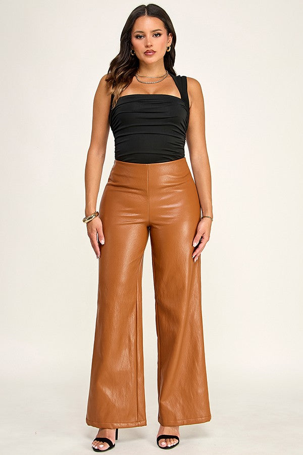 faux leather hight waist wide leg pants