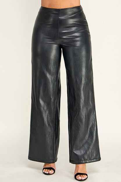 faux leather hight waist wide leg pants