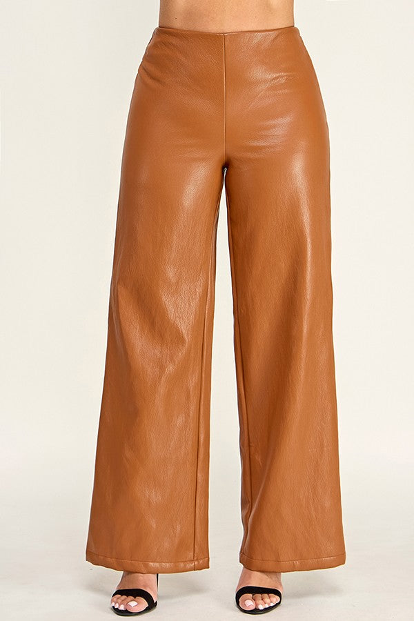 faux leather hight waist wide leg pants