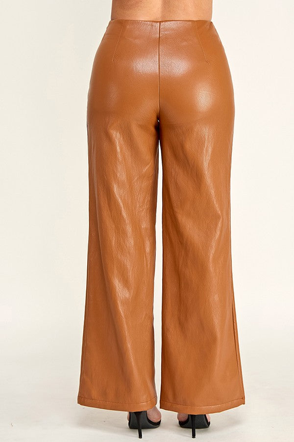 faux leather hight waist wide leg pants