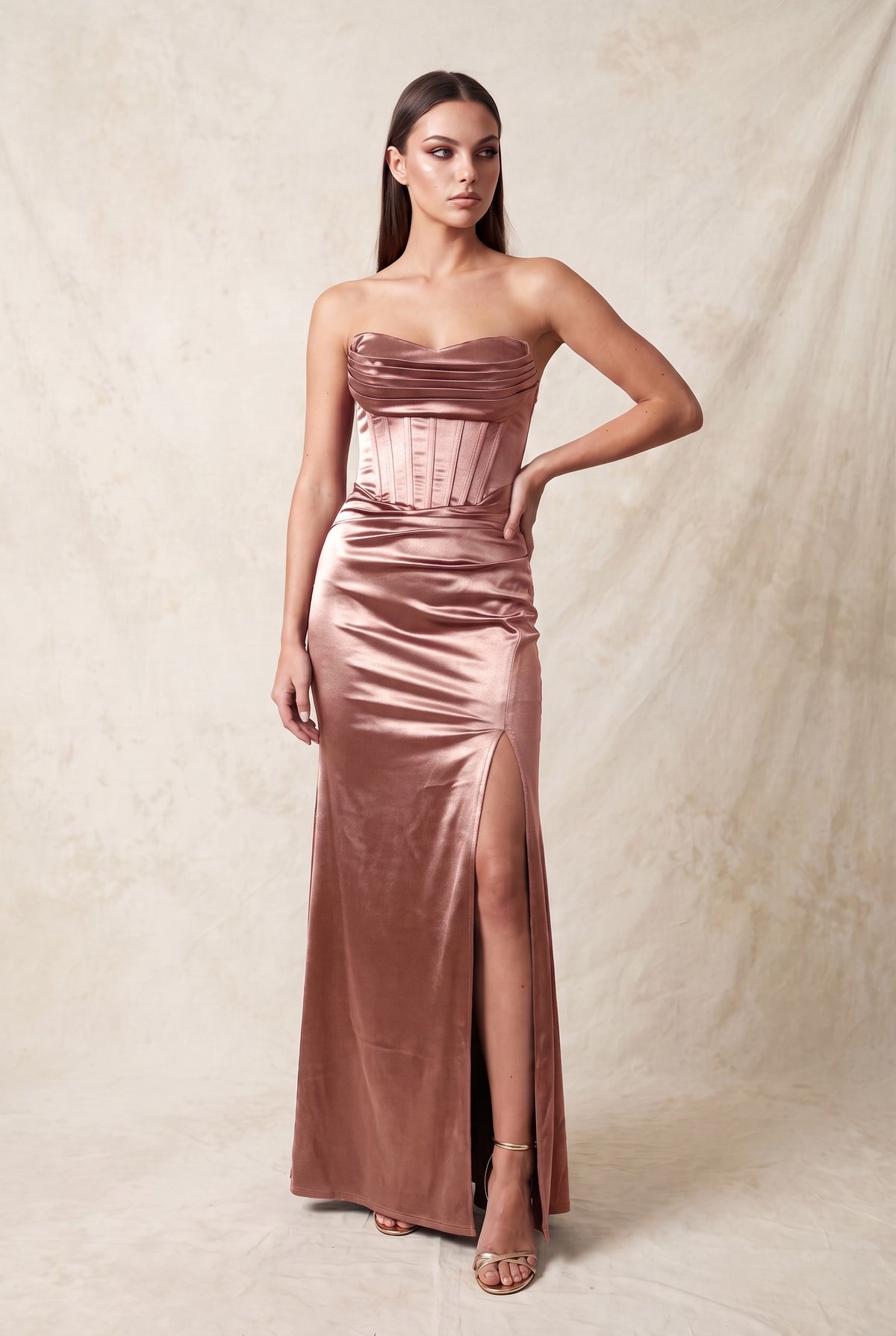 Strapless Velvet Side Slit Corset Maxi Dress
