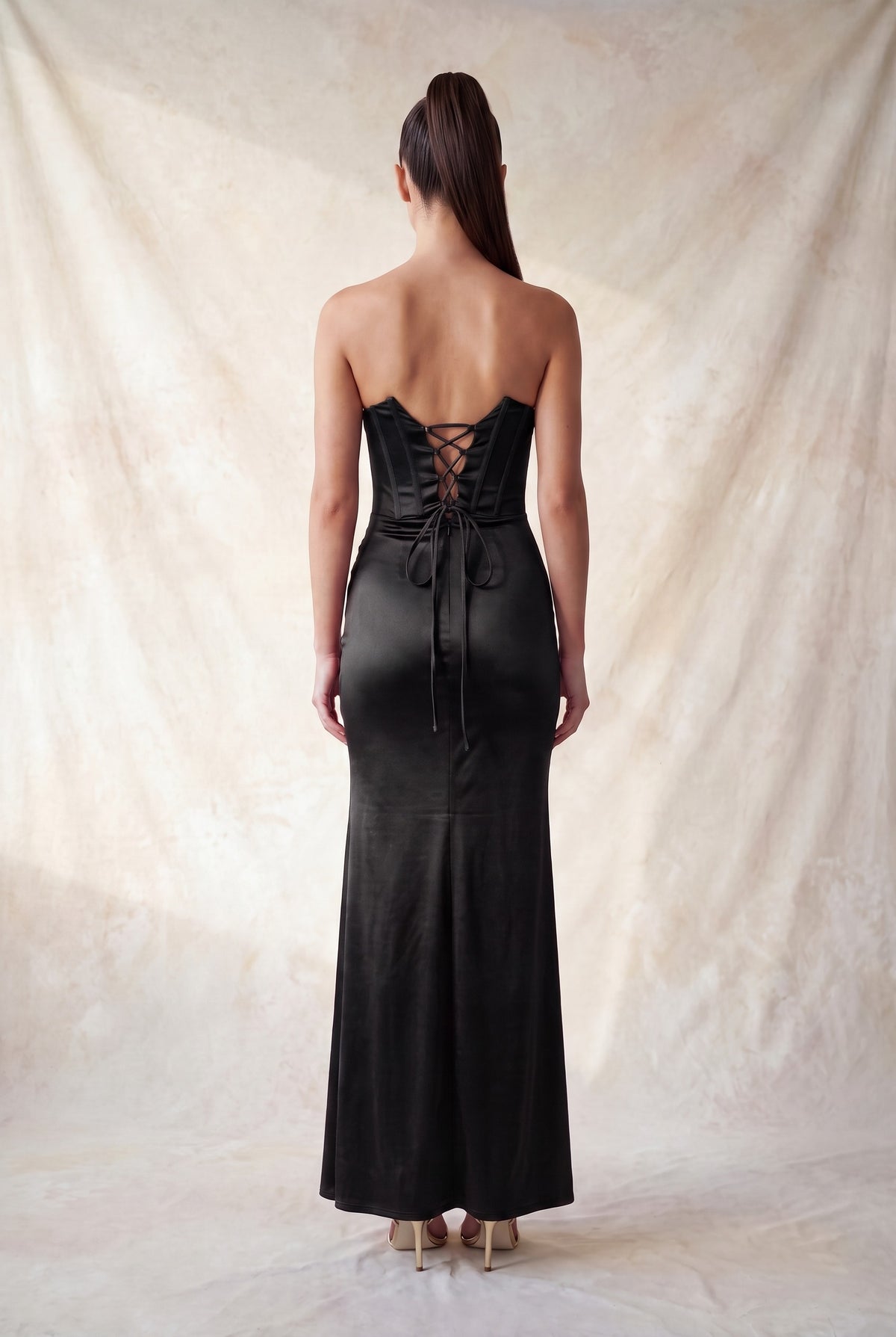 Strapless Velvet Side Slit Corset Maxi Dress