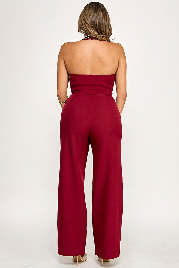 2pc set-Pearl Halter Crop Top & Wide Leg Pants