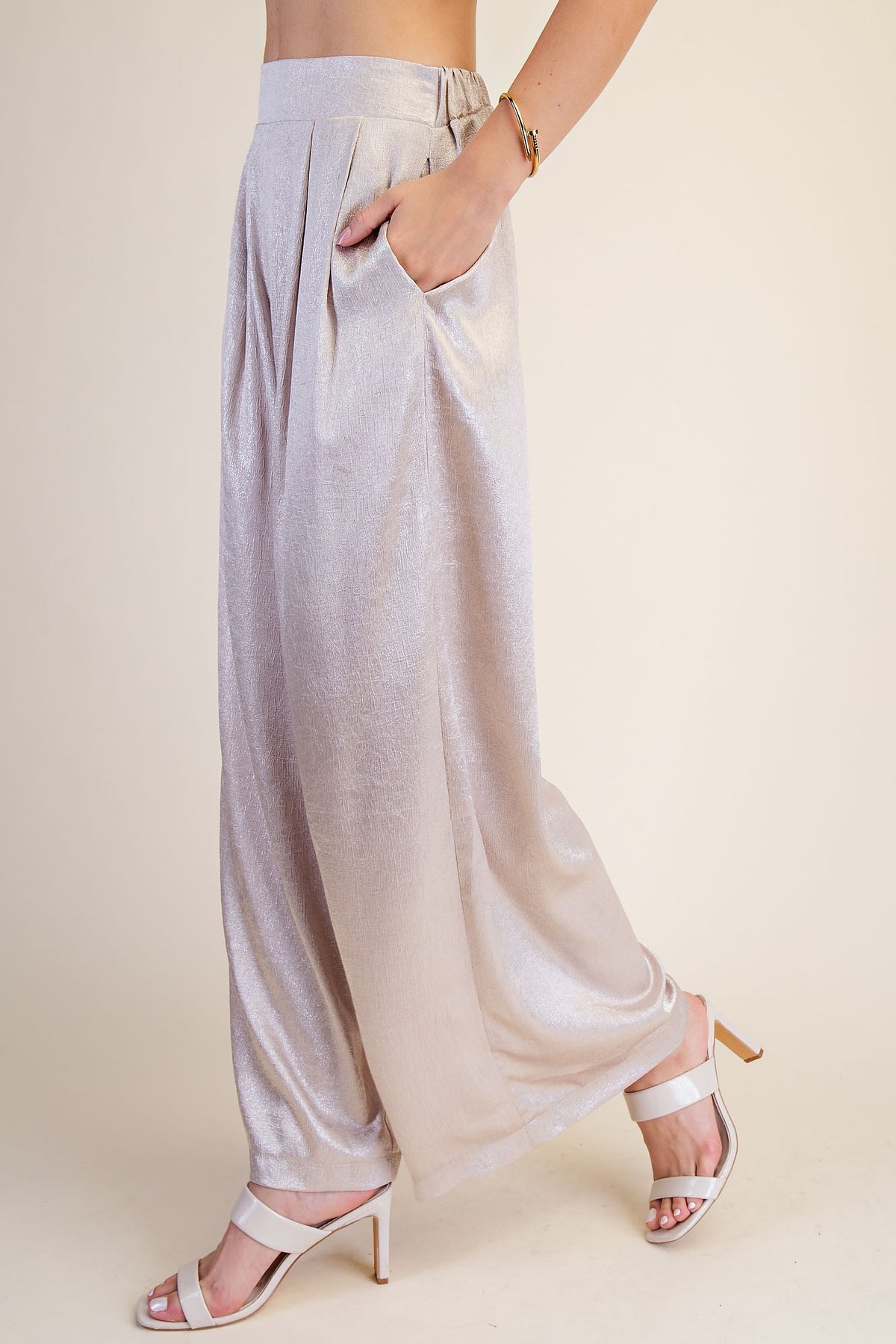 Metallic High Waist Wide Leg Pants