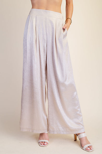Metallic High Waist Wide Leg Pants