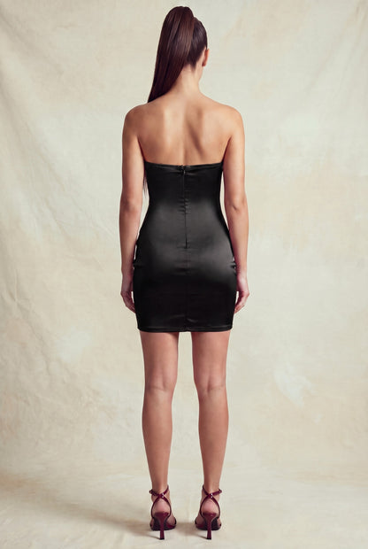 Strapless Bustier Floral Lace Satin Mini Dress