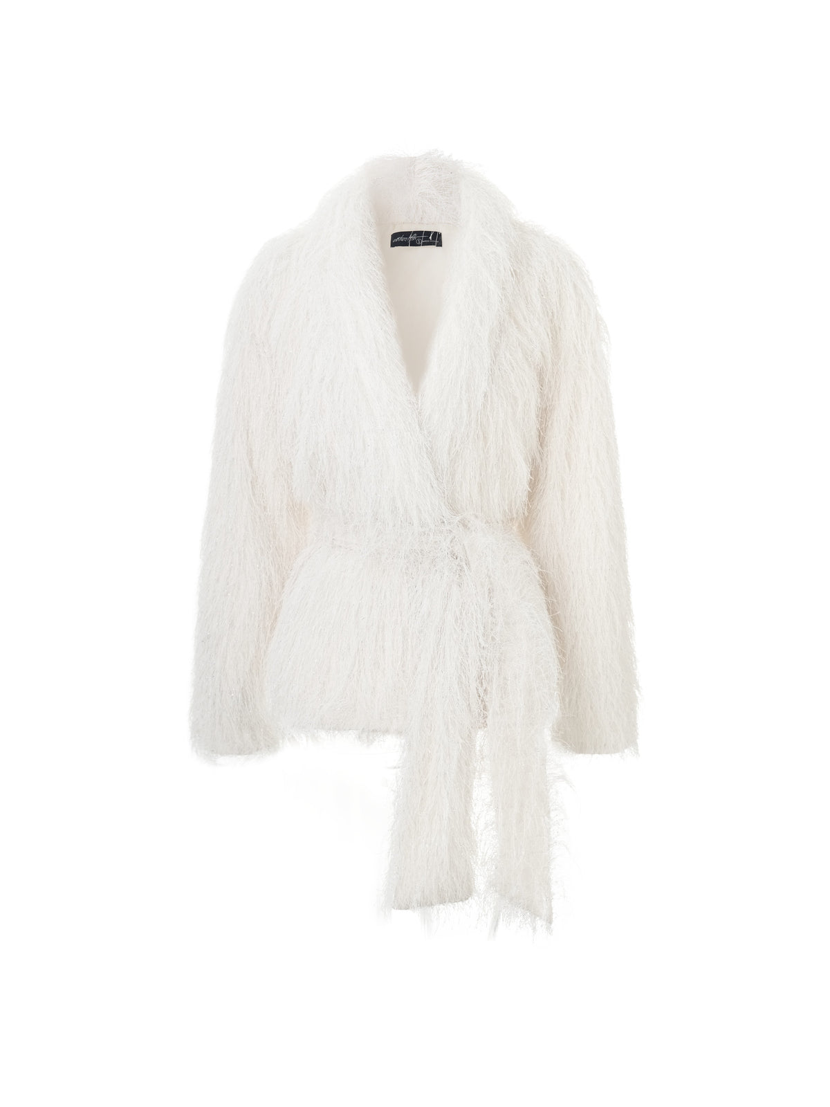 Belted Fringe Shawl Collar Jacket