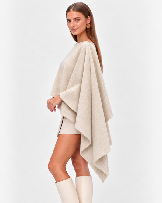 Wool Flannel Off The Shoulder Wide Sleeve Poncho Top