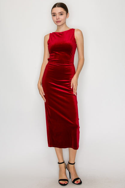 Back Cutout Velvet Sleeveless Midi Dress