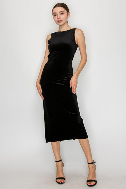Back Cutout Velvet Sleeveless Midi Dress