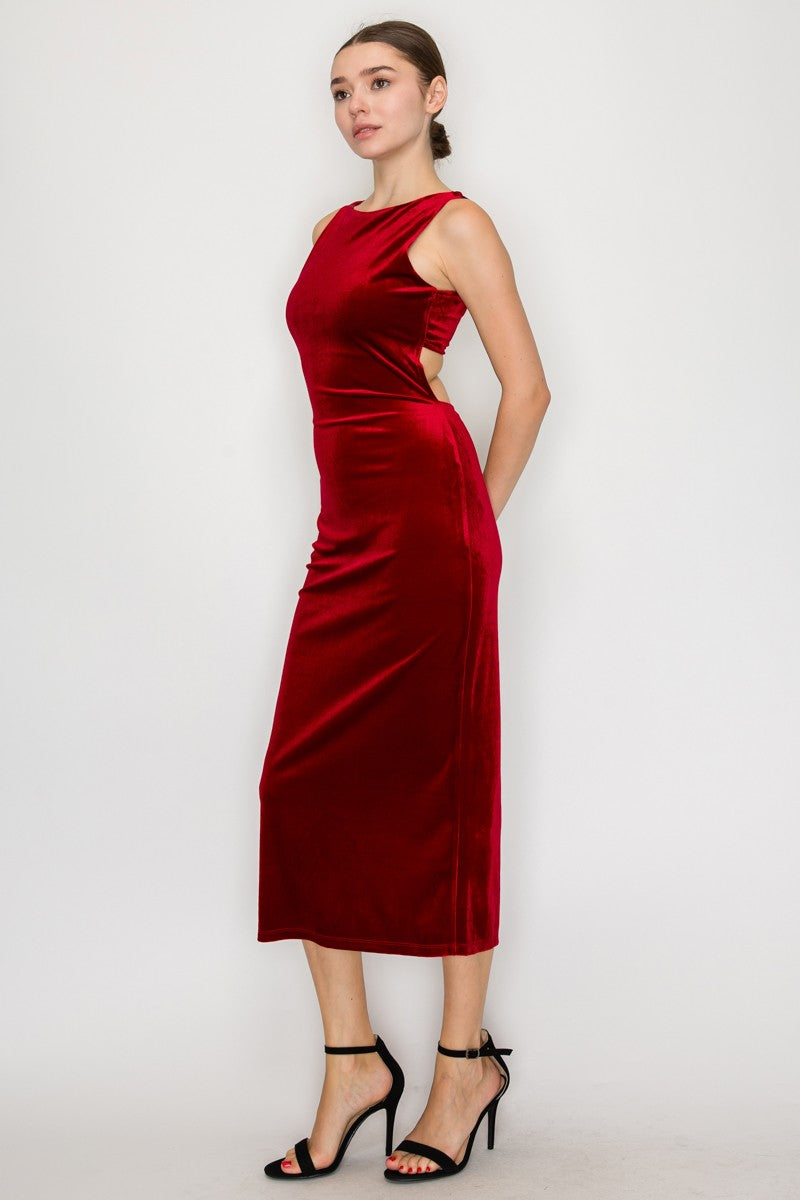 Back Cutout Velvet Sleeveless Midi Dress