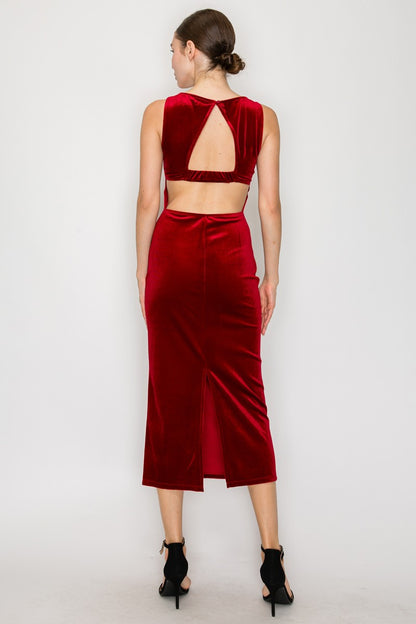Back Cutout Velvet Sleeveless Midi Dress