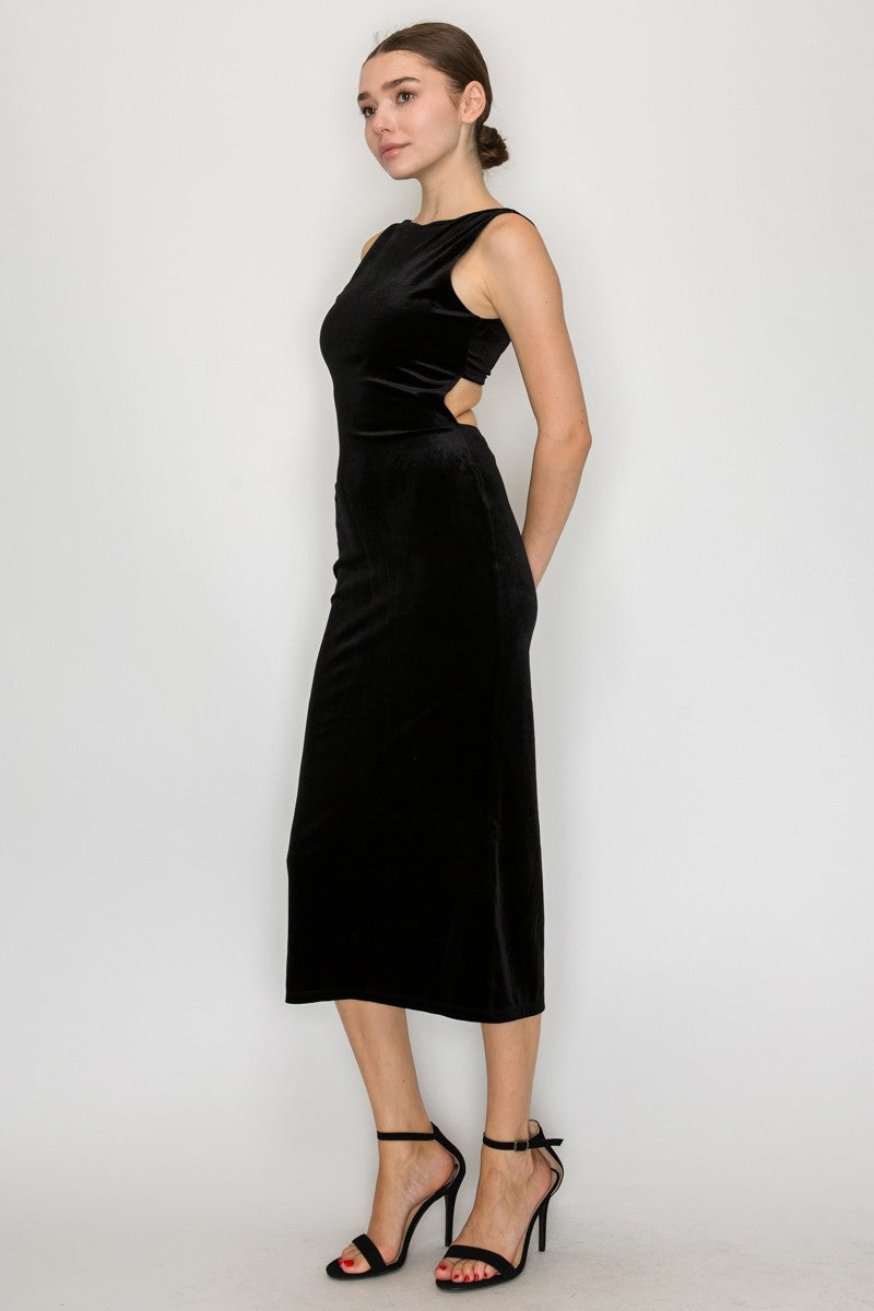Back Cutout Velvet Sleeveless Midi Dress