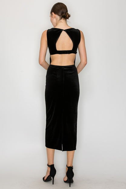Back Cutout Velvet Sleeveless Midi Dress
