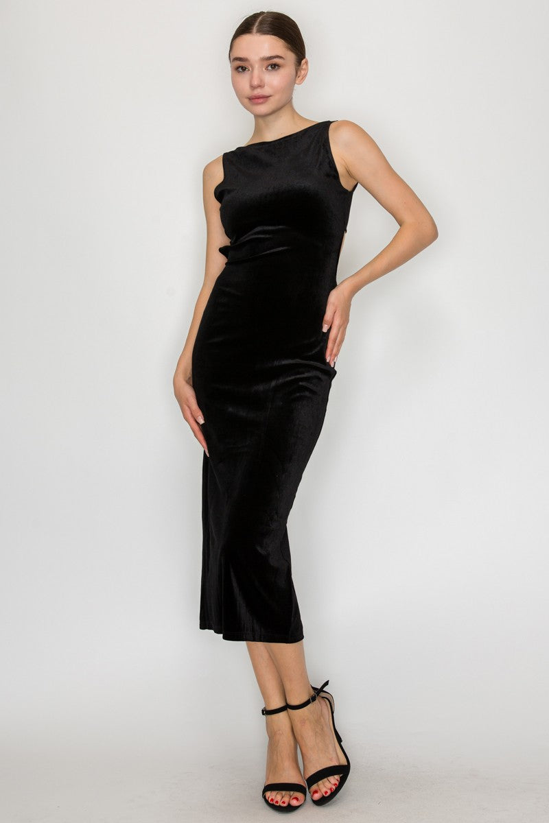 Back Cutout Velvet Sleeveless Midi Dress