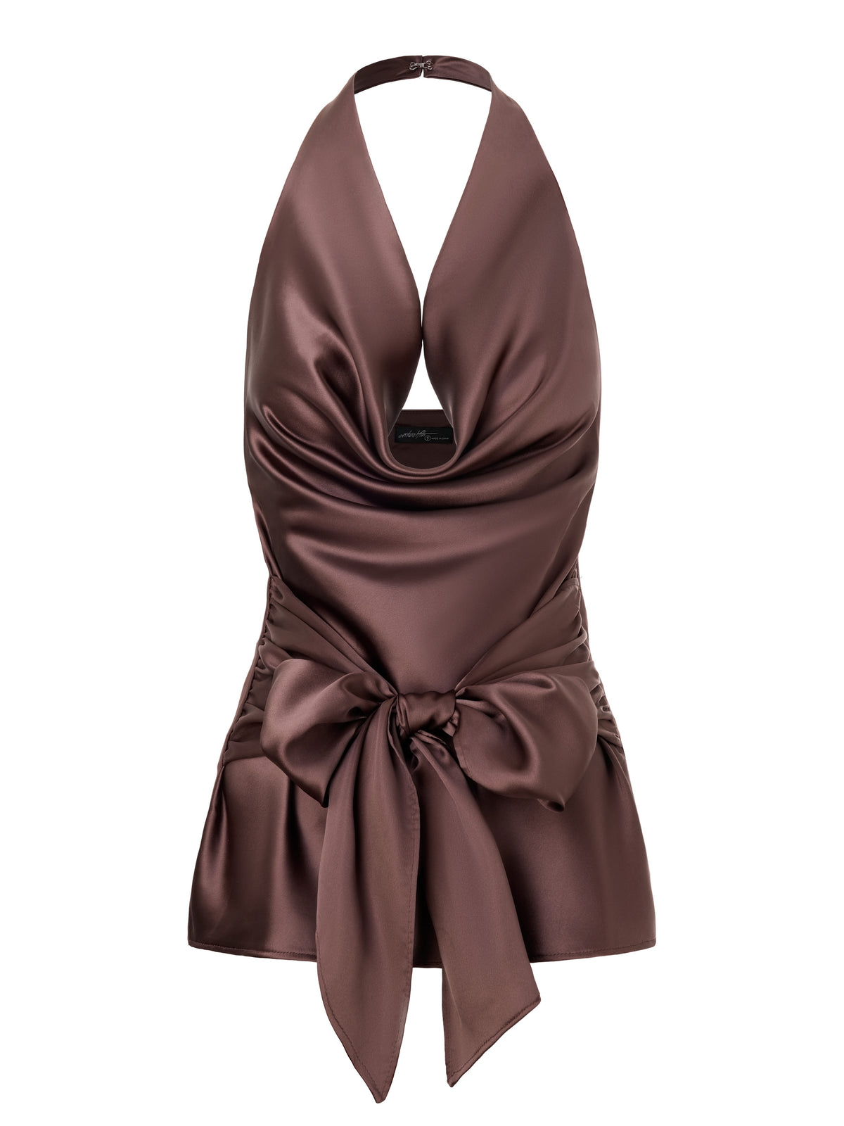 satin tie waist cowl halter top