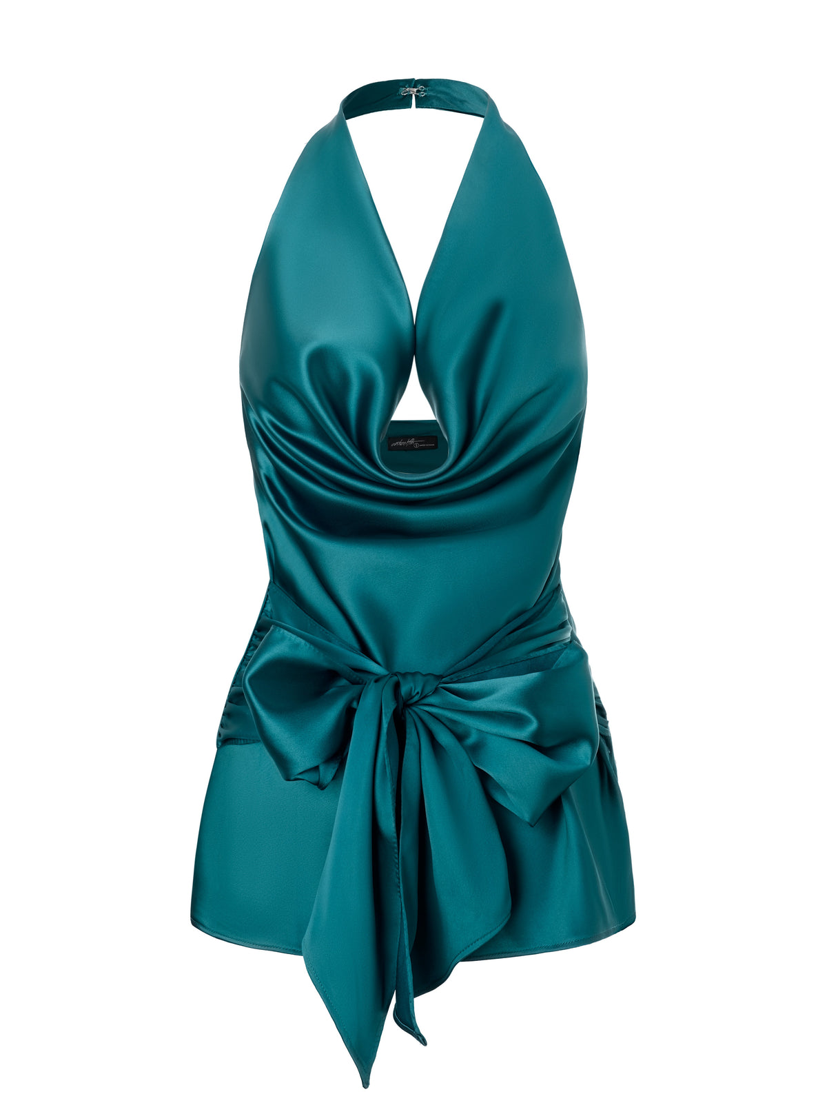 satin tie waist cowl halter top