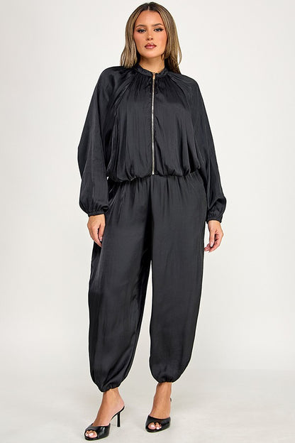 Long Sleeve High Collar Balloon Bomber Jacket