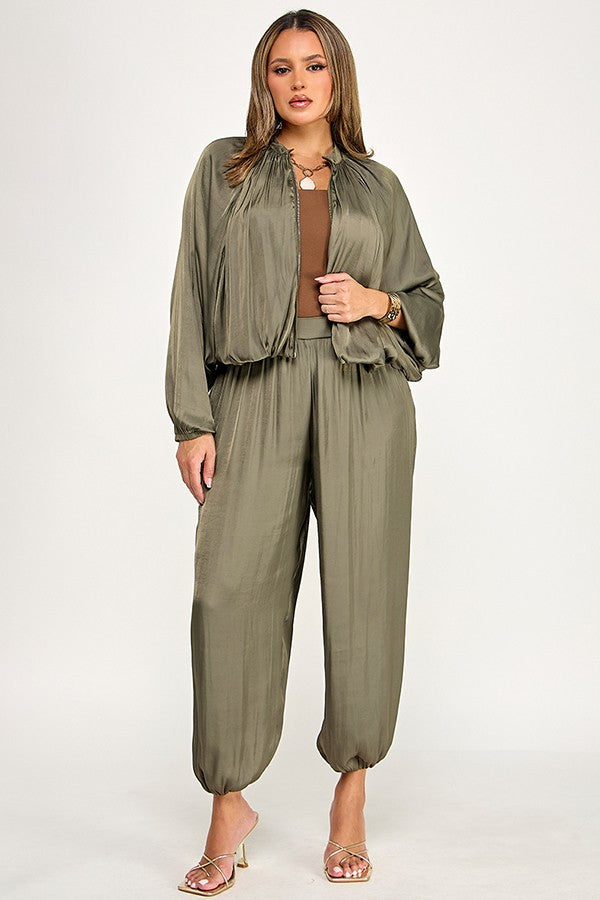 Long Sleeve High Collar Balloon Bomber Jacket