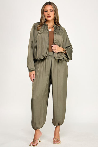 Long Sleeve High Collar Balloon Bomber Jacket