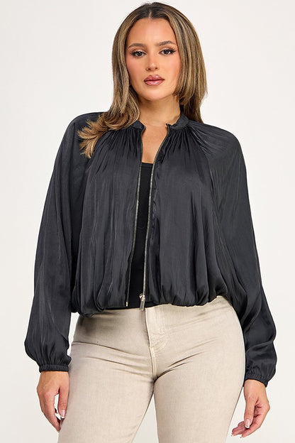Long Sleeve High Collar Balloon Bomber Jacket