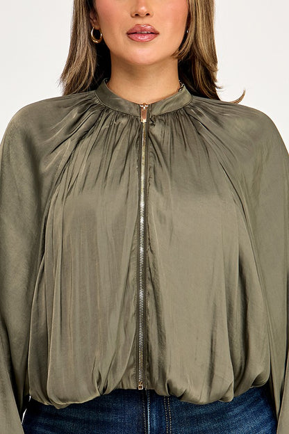 Long Sleeve High Collar Balloon Bomber Jacket