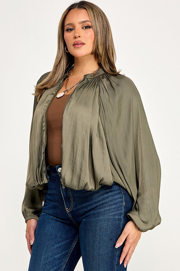 Long Sleeve High Collar Balloon Bomber Jacket