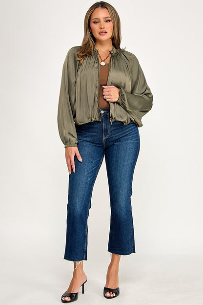 Long Sleeve High Collar Balloon Bomber Jacket
