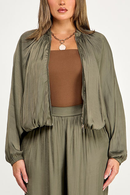 Long Sleeve High Collar Balloon Bomber Jacket