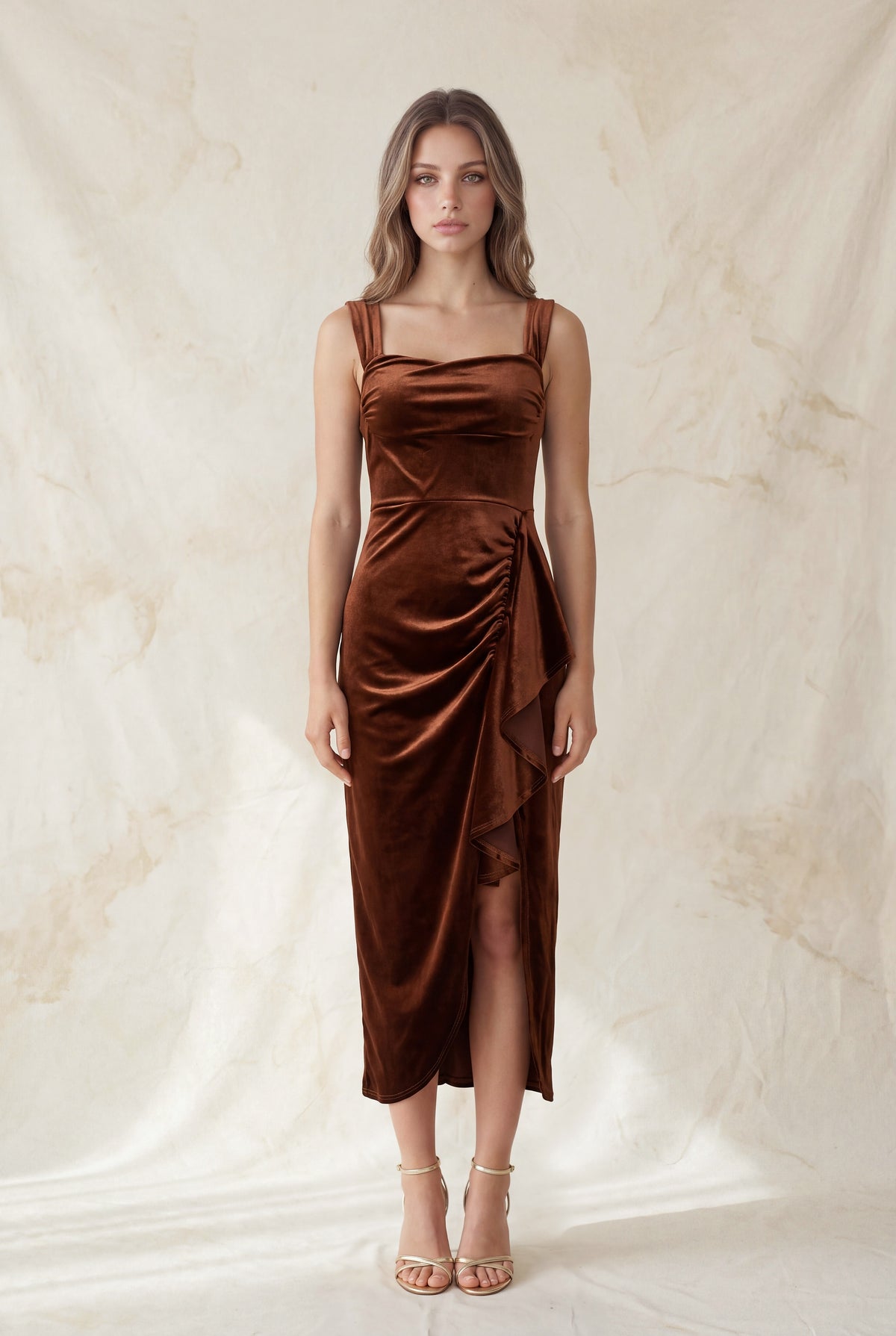 Velvet Sheath Silhouette Slit Dress