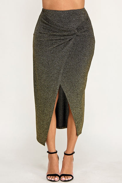 Knot Detail Lurex Knit Midi Skirt