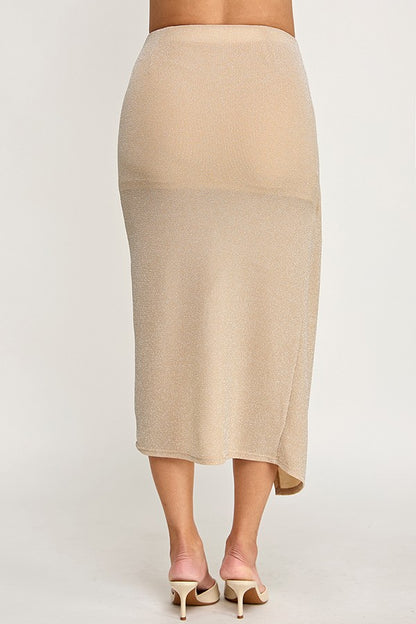 Knot Detail Lurex Knit Midi Skirt