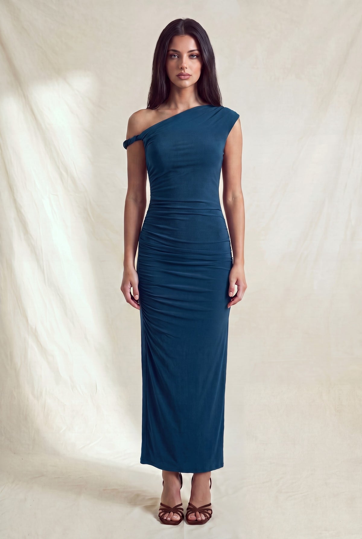 Twisted One-shoulder Asymmetric Maxi Dress
