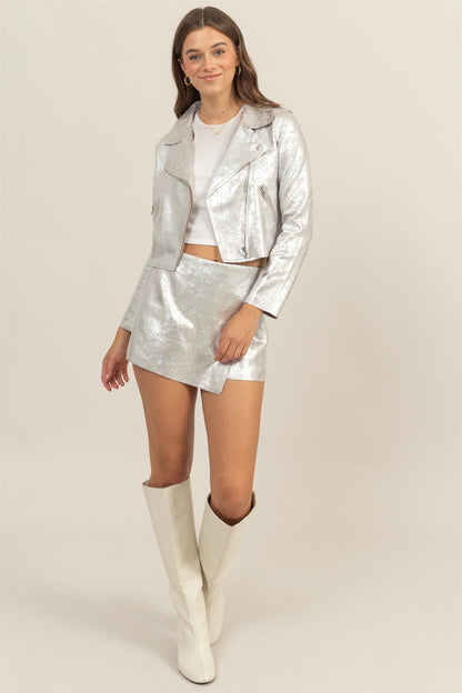 metallic moto jacket