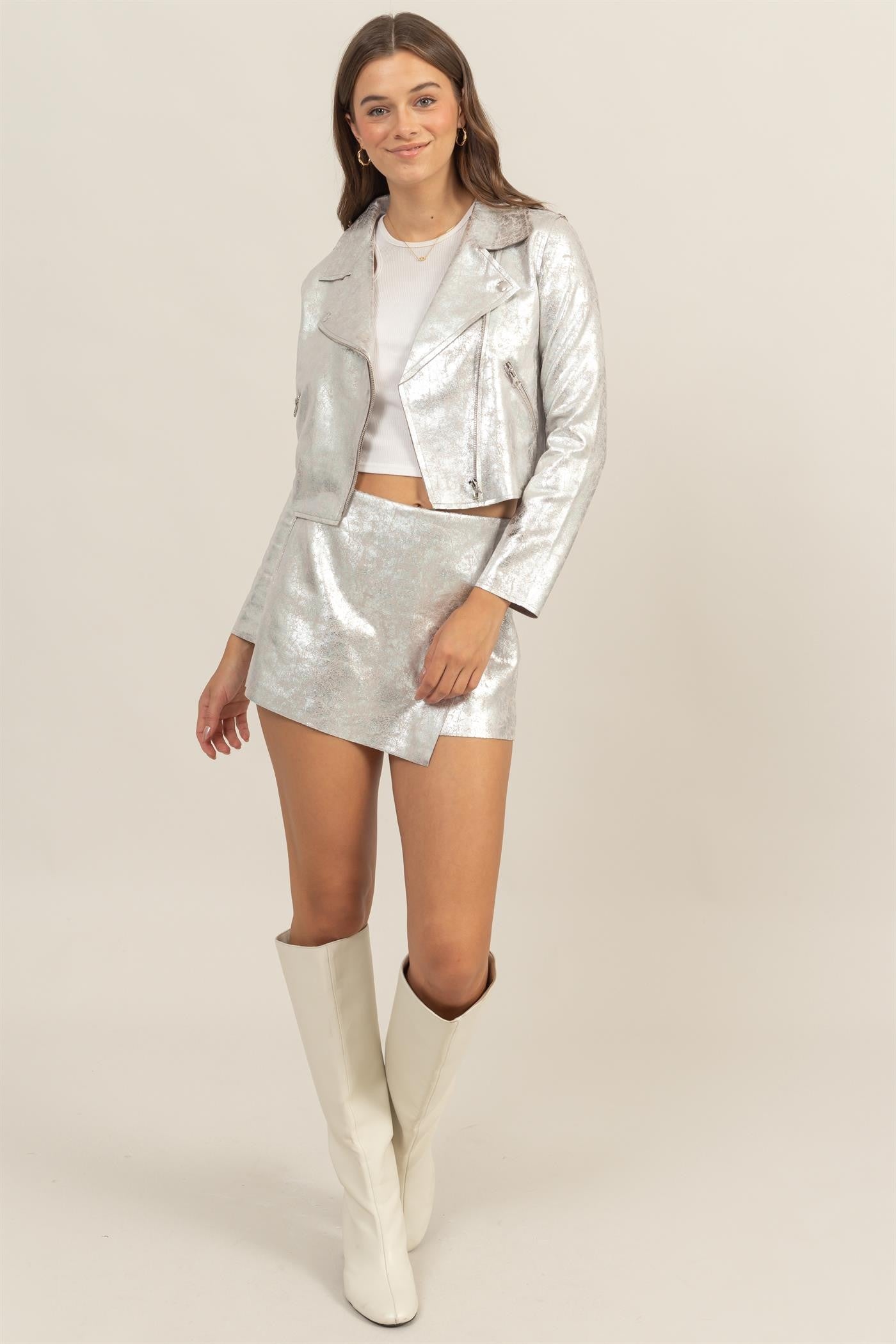 metallic suede skort