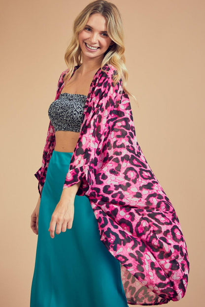 PLUS leopard sheer kimono cardigan - RK Collections Boutique