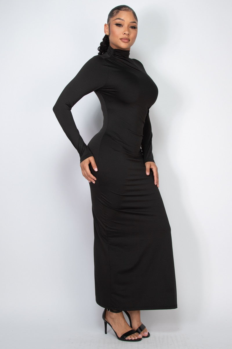 Funnel Chest Cutout Slit Long Sleeve Maxi Dress Black / Large Funnel Chest Cutout Slit Long Sleeve Maxi Dress Black / Large