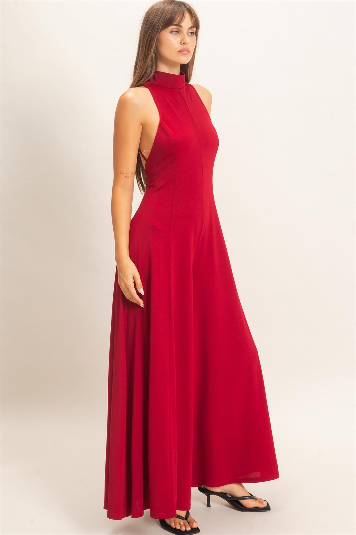 Sleeveless Halter Open Back Wide Leg Jumpsuit