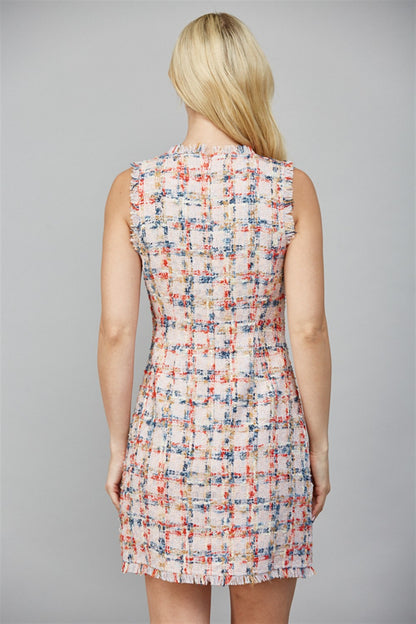 Fray trim tweed sleeveless dress