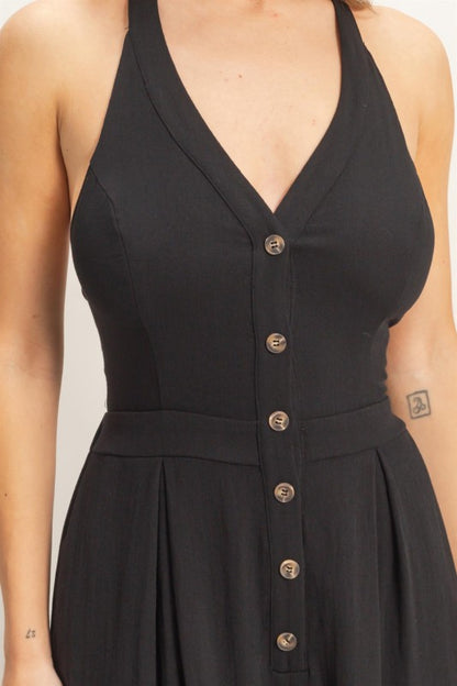 Halter Button-front Jumpsuit