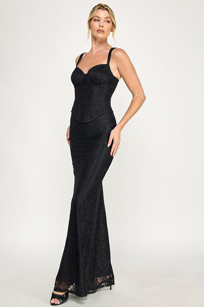 Lace Sweetheart Neckline Corset Bodice Maxi Dress